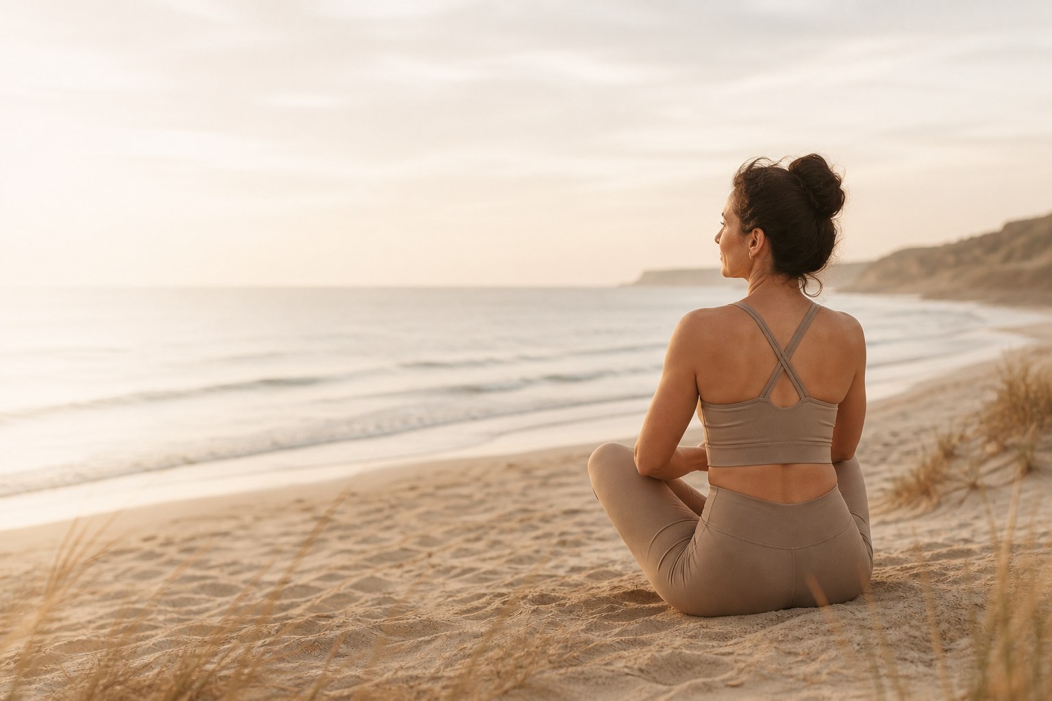 Ruhige Pilates-Atmosphäre am Strand